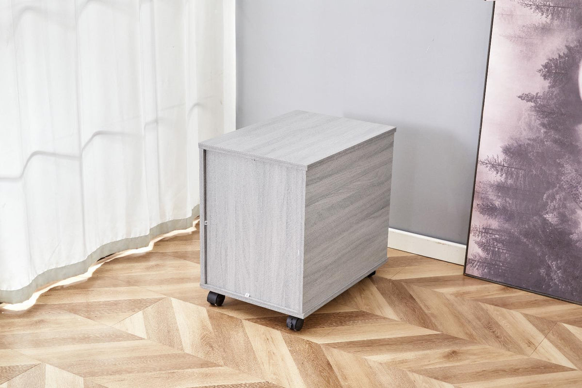 Grey Office Desk L-shaped with Black Velvet Upholstered Chair and Storage Drawers