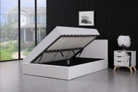 Ottoman Bed Gas Lift Storage Leather White 4ft Small Double Pine Wood Bedroom