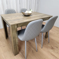 Dining Set of 4 Dining Table and 4 Grey Gem Patterned Stitiched Chairs