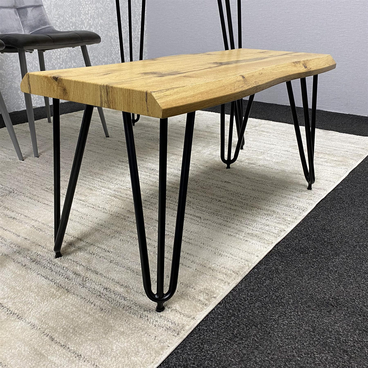 Brown Wooden Dining Table, Bench with 2 Grey Chairs - Dining Kitchen Room Furniture