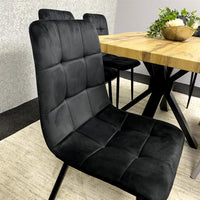 Wood Dining Set with Velvet Chairs & Grey Velvet Bench