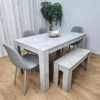 Wooden Rectangle Dining Table Sets with Set of 4 Chairs, a Bench, Grey