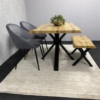 Brown Wooden Dining Table with 2 Grey Chairs and Bench - Dining Kitchen Room Furniture