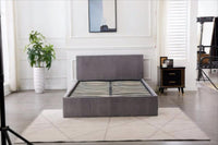 Ottoman Bed Gas Lift Storage Grey 4ft Small Double and 1 Mattress Line Pattern Velvet Bedroom