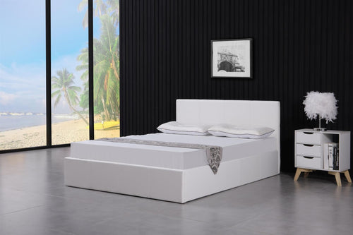 Ottoman Bed Gas Lift Storage Leather White 4ft6 Double Pine Wood Bedroom