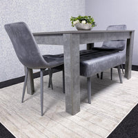 Grey Wooden Dining Table Set with 2 Grey Chairs and 2 Benches - Dining Furniture