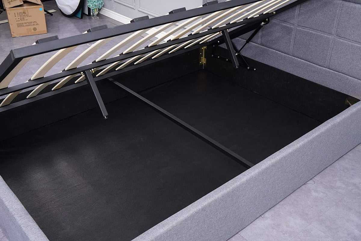 Ottoman Storage Bed grey 3ft single fabric wooden bedroom