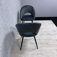 Set of 2 Grey Velvet Dining Chair Modern Metal Legs for Living Room and Office