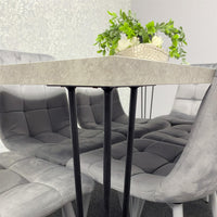 Grey Dining Table with Hairpin Legs & 4 Grey Velvet Chairs Set for Kitchen & Dining Room