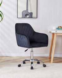 Grey Office Desk with Black Velvet Upholstered Chair and Matching Drawer Unit
