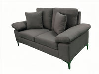 Modern One, Two & Three Seater Sofa Blue & Grey Fabric with Chrome Feet - Comfortable Couch with Cushion for Living Room, Bedroom or Office