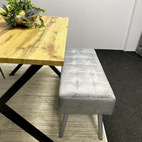 Modern Dining Table Set with Padded Bench and 2 Grey Velvet Chairs – Wood Effect Tabletop with X-Shaped Metal Legs – Stylish Kitchen or Dining Room Furniture