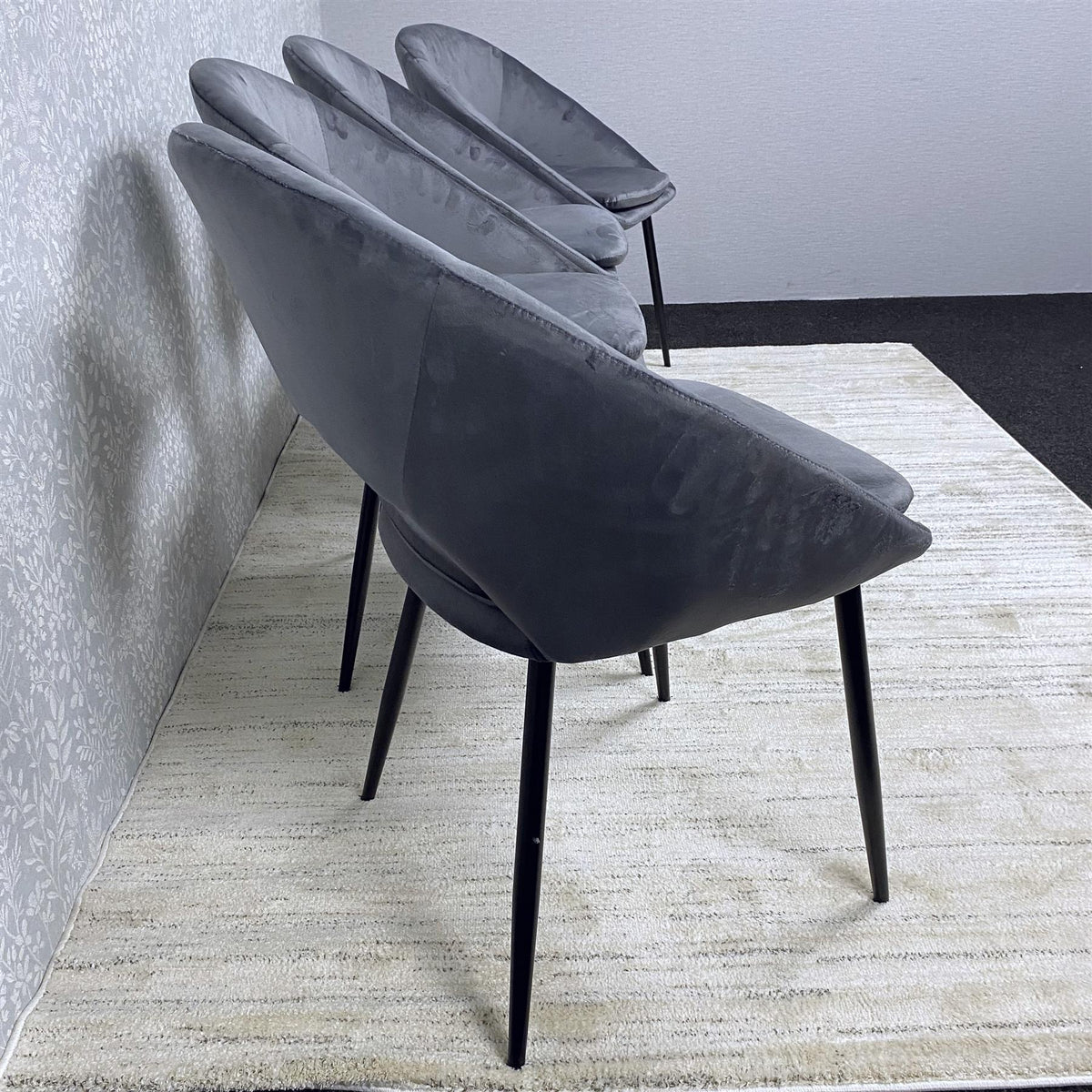 Grey Velvet Dining Chairs Set of 4 Modern Metal Legs for Living Room and Office