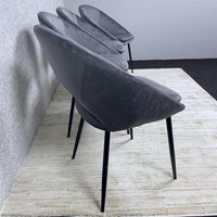 Grey Velvet Dining Chairs Set of 4 Modern Metal Legs for Living Room and Office