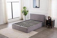 Ottoman Bed Gas Lift Storage Grey 4ft Small Double and 1 Mattress Line Pattern Velvet Bedroom