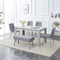 Grey Wooden Dining Table Set with 4 Grey Chairs and 1 Bench - Dining Kitchen Room Furniture