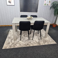 Dining Table with 4 Black Velvet Chairs Stone Grey Effect Wood Table Set for Dining Room