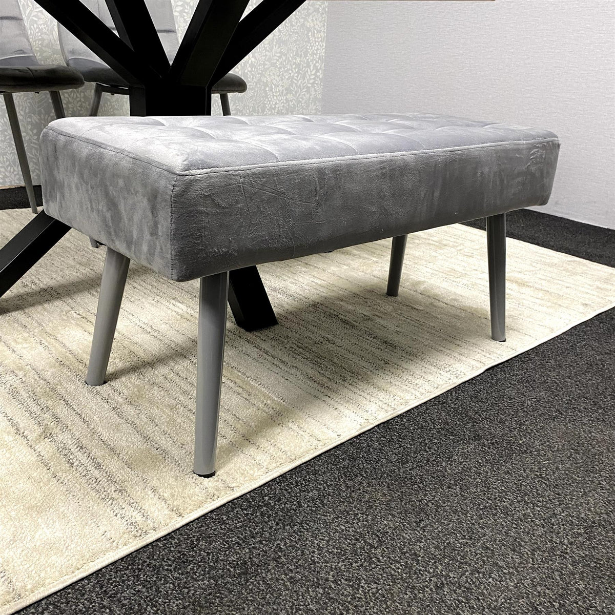 Wood Dining Set with Tufted Velvet Chairs & Grey Velvet Bench