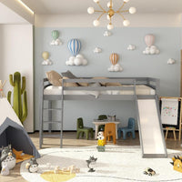 Mid Sleeper Bed with Slide for Kids Grey 3ft Single Pine Wood Customisable Bedroom