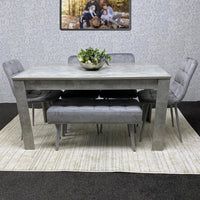 Grey Wooden Dining Table Set with 4 Grey Chairs and 1 Bench - Dining Furniture