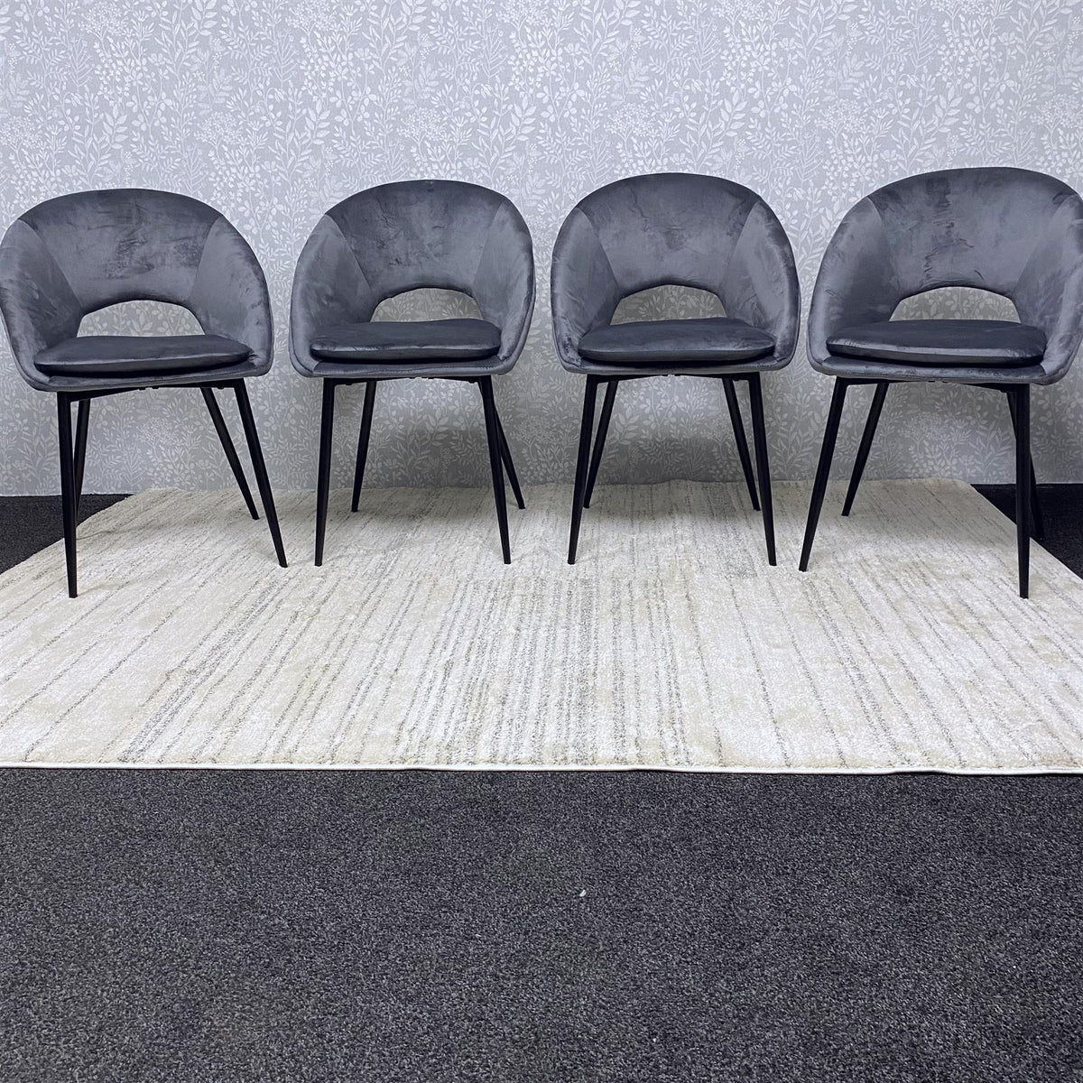 Grey Velvet Dining Chairs Set of 4 Modern Metal Legs for Living Room and Office