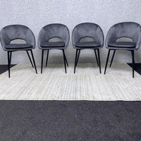 Grey Velvet Dining Chairs Set of 4 Modern Metal Legs for Living Room and Office