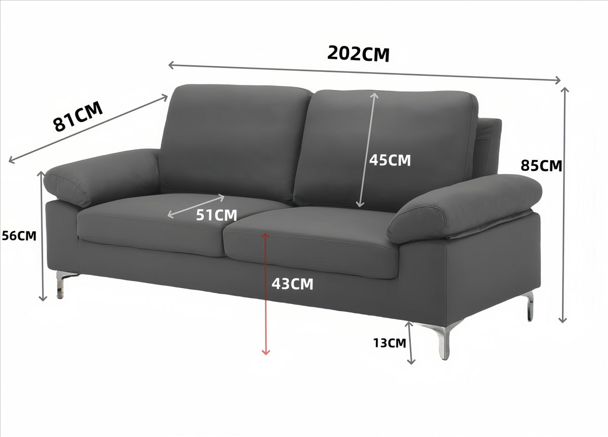 Modern One, Two & Three Seater Sofa Blue & Grey Fabric with Chrome Feet - Comfortable Couch with Cushion for Living Room, Bedroom or Office
