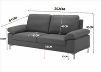 Modern One, Two & Three Seater Sofa Blue & Grey Fabric with Chrome Feet - Comfortable Couch with Cushion for Living Room, Bedroom or Office
