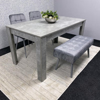 Grey Wooden Dining Table Set with 2 Grey Chairs and 1 Bench - Dining Kitchen Room Furniture