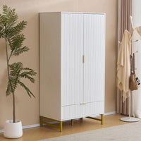 Modern White Wardrobe with Gold Metal Legs – Elegant Storage Solution for Bedroom