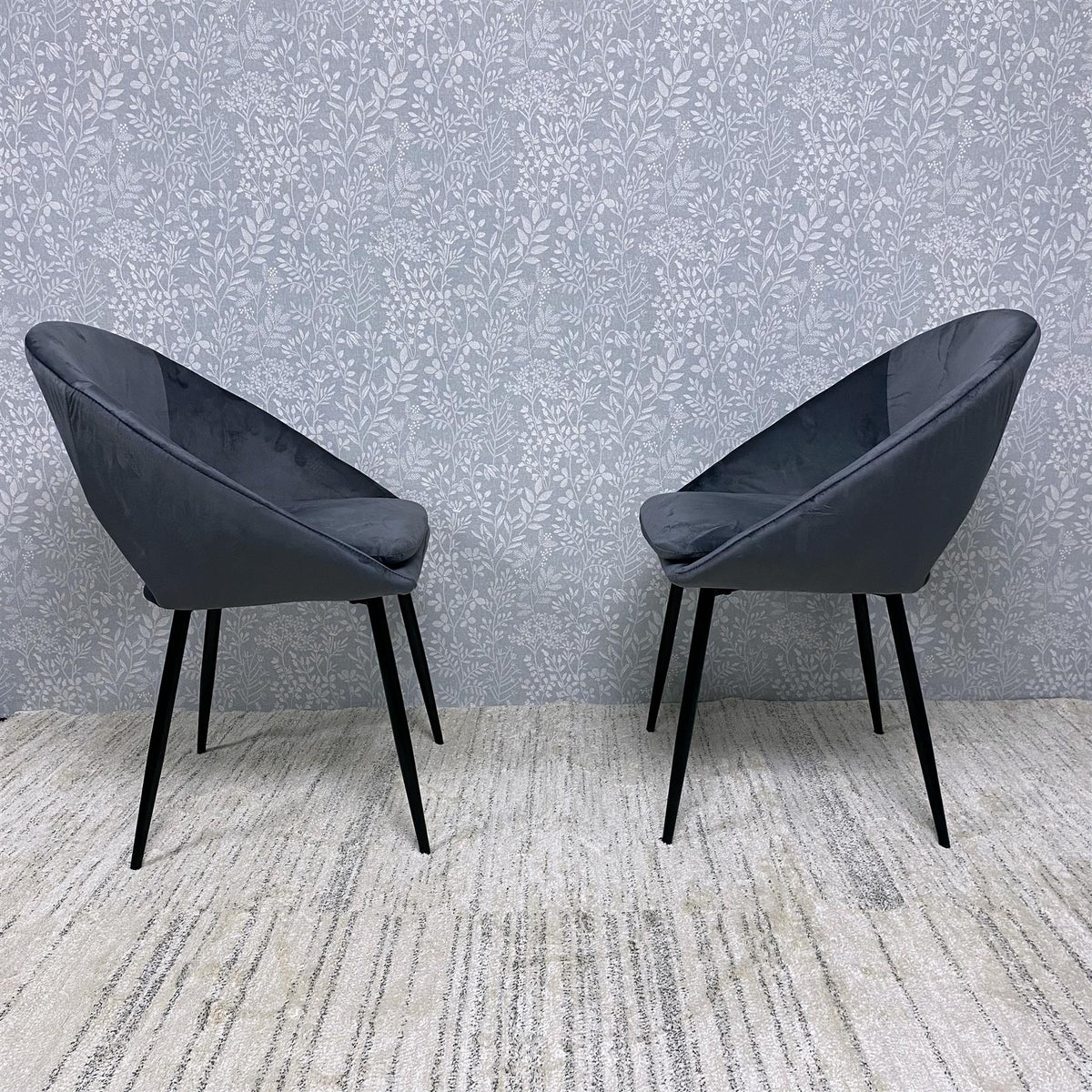 Set of 2 Grey Velvet Dining Chair Modern Metal Legs for Living Room and Office