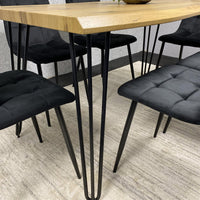 Wooden Dining Table and 6 Black Velvet Chairs - Stylish Dining Room Furniture
