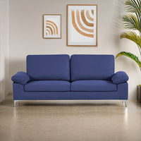 Modern Three Seater Sofa Blue Fabric with Chrome Feet - Comfortable Couch with Cushion for Living Room, Bedroom or Office