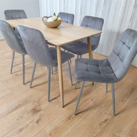 Beige Oak Design Dining Table Set with Velvet Chairs & Metal Legs
