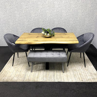 MDF Dining Set with Grey Velvet Chairs & Tufted Velvet Bench