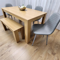 Wooden Dining Table Set for 6 Oak Effect Table With 4 Grey Gem Patterned  Chairs and 1 Bench