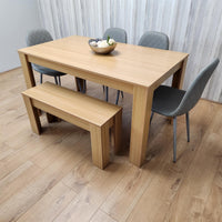Wooden Dining Table Set for 6 Oak Effect Table With 4 Grey Gem Patterned  Chairs and 1 Bench