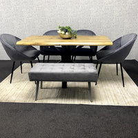MDF Dining Set with Grey Velvet Chairs & Tufted Velvet Bench