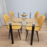Glass Dining Table with 4 Mustard Chairs Dining Room Dining Table set for 4