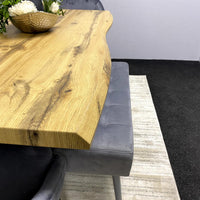 MDF Dining Set with Grey Velvet Chairs & Tufted Velvet Bench