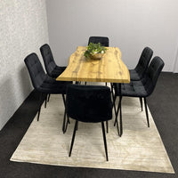 Wooden Dining Table and 6 Black Velvet Chairs - Stylish Dining Room Furniture
