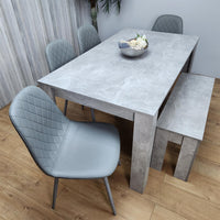 Wooden Rectangle Dining Table Sets with Set of 4 Chairs, a Bench, Grey